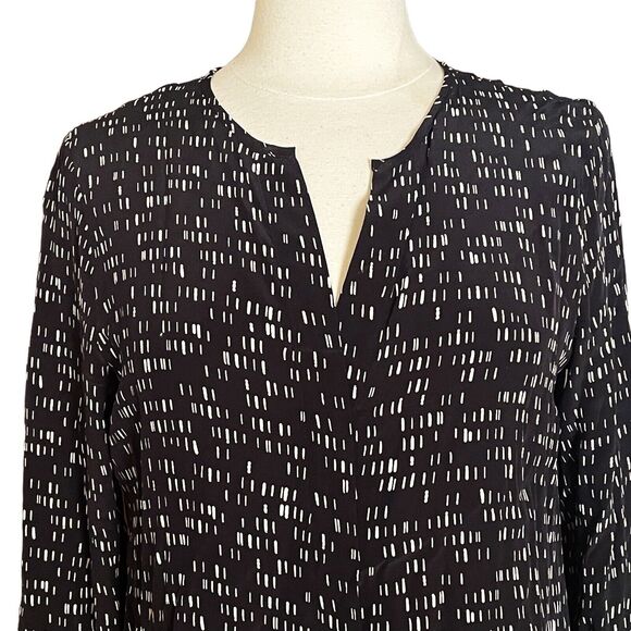 ECRU Black Print 100% Silk Blouse size Small Long Sleeves Career Casual Preppy - Picture 2 of 13